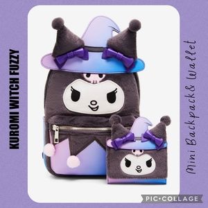 HER UNIVERSE Kuromi Witch Fuzzy Mini Backpack & Wallet